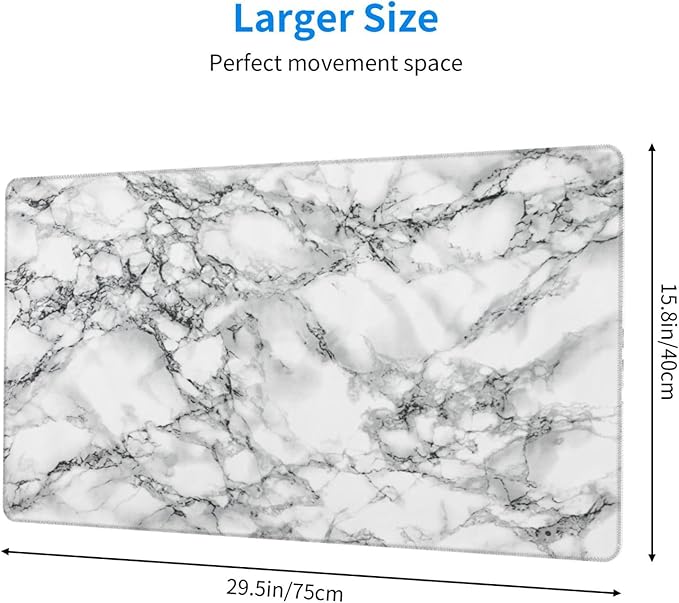 Black and White Marble Large Extended Mouse Pads XL Mousepad with Stitched Edges Non-Slip Rubber Base Computer Keyboard Pad Desk Mat for Home Office Desk Decor, 29.5" X 15.8"