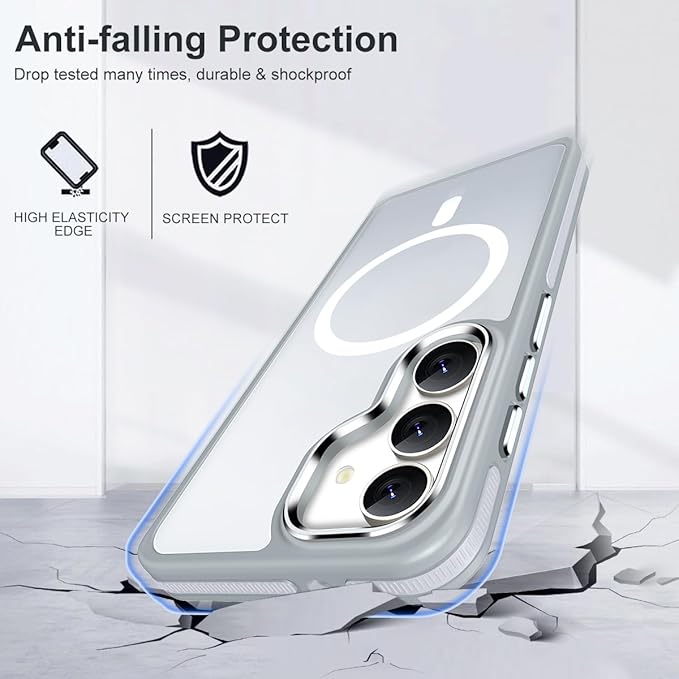 MALEWOLF for Samsung Galaxy S23 FE Case Compatible with Magsafe, Color Hybrid Design Shockproof Protection with Anti-Slip Grip, Magnetic Translucent Phone Case for Galaxy S23 FE (Grey/White)