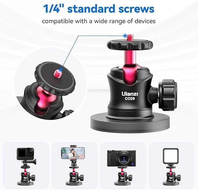 ULANZI Magnetic Camera Mount for Action Camera, Strong Magnetic Mount with 360° Rotation Ball Head and Built-in 6 Magnets, Compatible with Gopro Hero 13/12/11/10, DJI Osmo Action Osmo Nano, Insta360