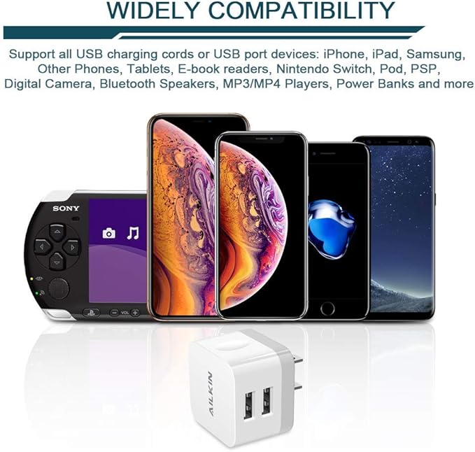 3Pack USB Wall Charger Plug, AILKIN 2.4A Dual Port USB Adapter Power Cube Fast Charging Station Box Base for iPhone 17 Air 16e 16 15 14 13 12 Pro Max SE 11 XR XS X/8, Samsung, Phones Charge Block