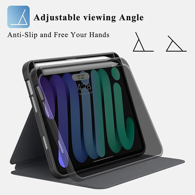 Supveco Case for iPad mini 7 (A17 Pro) 2024/iPad Mini 6 2021 8.3 Inch with Pencil Holder-[Auto Wake/Sleep],Slim Protective Case with Soft TPU Back Cover for iPad mini 7th/6th Generation(Navy)