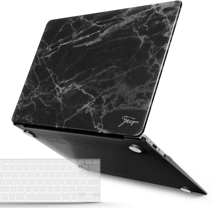 IBENZER Compatible with Old Version MacBook Air 13 Inch Case (2010-2017 Release). Models: A1466 / A1369, Plastic Hard Shell Case with Keyboard Cover for Mac Air 13, Black Marble, A13BKMB+1