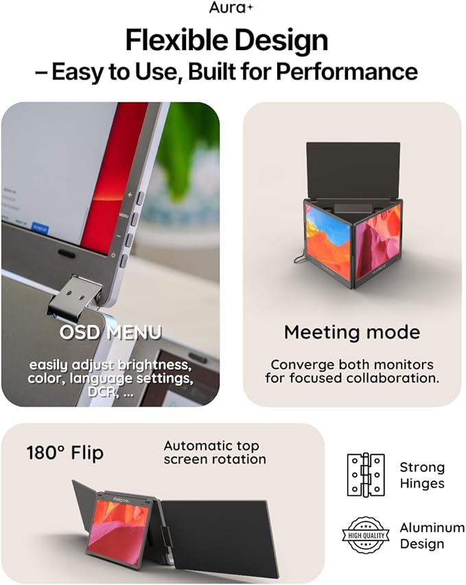 Triple Boost Pro 14" | Premium Triple Portable Monitor Extender | Full Aluminum | Quad Screens | 3×14” FHD 1080P HDR IPS | USB-C & HDMI | Compatible with 11”-18” Laptops