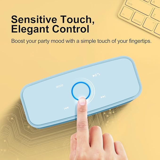 DOSS SoundBox Touch Wireless Bluetooth Speaker-12W HD Sound with Rich Bass, IPX5 Waterproof, 20H Playtime, Handsfree, for Gatherings, Home, Office, Outdoor, Travel-Light Blue