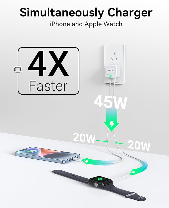 USB C Wall Charger, 45W Fast Charger Type C Charging Block Dual Port GaN+ PD Power Adapter with Foldable Plug USB C Charger Block Cube for iPhone 17 16 15 14 13 12 11 Pro Max XR XS, iPad, Samsung