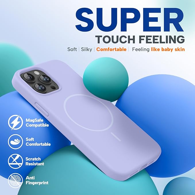Miracase Magnetic for iPhone 13 Pro Max Case, [Soft Anti-Scratch Microfiber Lining], Magnetic for MagSafe, Liquid Silicone Shockproof Drop Protection Phone Case for 13 Pro Max, Light Purple
