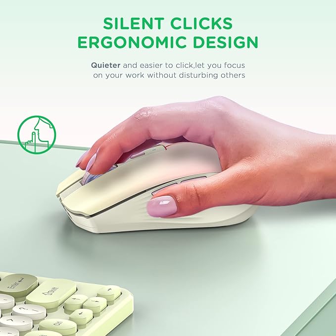 RAPIQUE Bluetooth Wireless Mouse, Rechargeable Multi-Device Computer Mice (Tri-Mode: BT1/BT2+2.4Ghz) with USB Receiver, Ergonomic Portable Mouse for Laptop, MacBook, PC, iMac, iPad(Khaki to Pink)