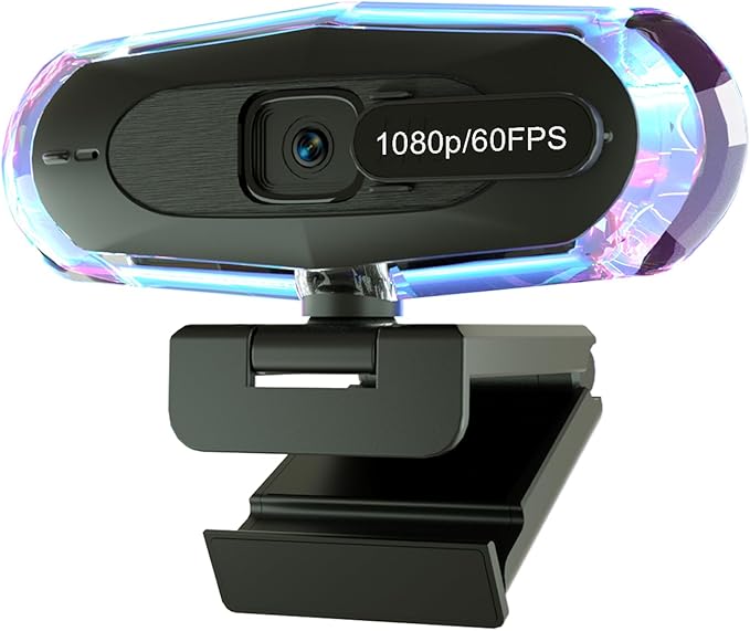 1080P 60FPS Streaming Webcam with Autofocus, Microphone, RGB Light and Tripod, USB Camera for PC/Mac, Plug and Play for Zoom, Skype, YouTube, Online Meetings