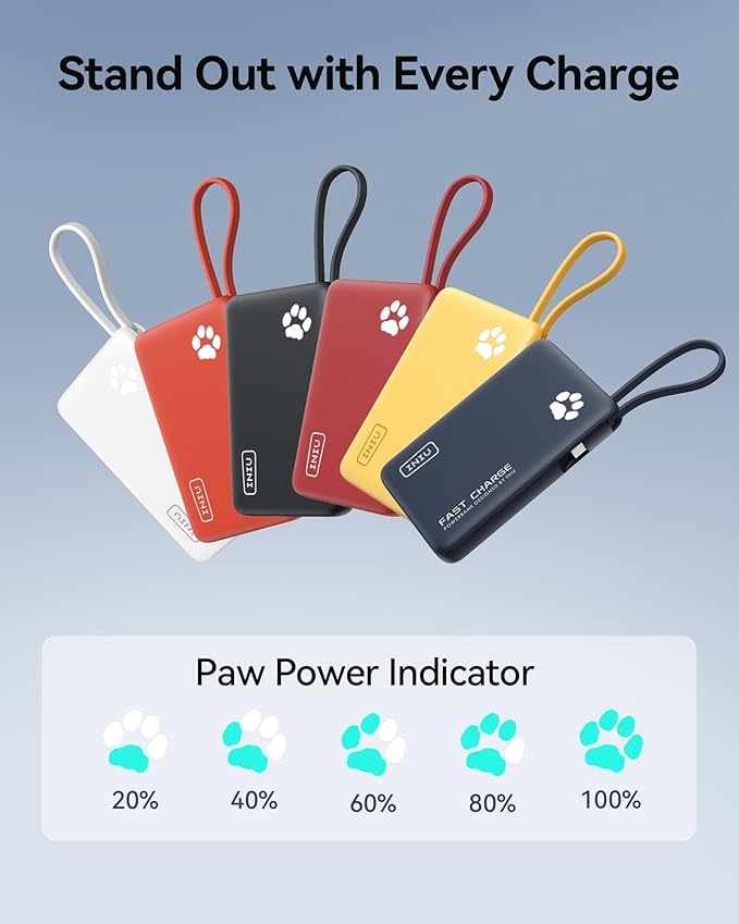 INIU Portable Charger, Slim 10000mAh Power Bank with Build in USB-C Cable, 45W Fast Charging Mini Battery Pack, Travel Trip Flight Cruise Ship Essentials for College Students Travelers Boys Girls, Red