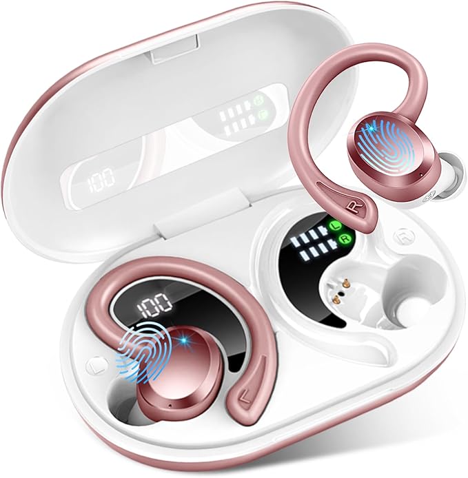 Wireless Earbuds Sport, Bluetooth 5.4 Headphones Bass Hi-Fi Stereo Over Ear Buds, 56Hrs CFZNoise Cancelling Headset with Earhook, IP-X7 Waterproof Earphones Workout Running for Laptop Pad Android iOS