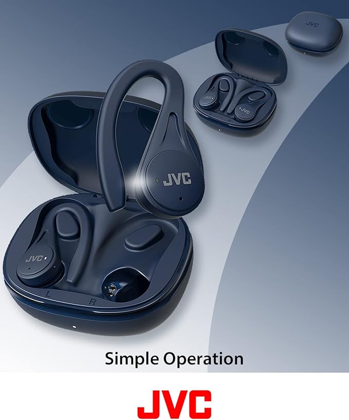 JVC Sport True Wireless Earbuds Headphones, Lightweight and Compact, Long Battery Life (up to 30 Hours), Sound with Neodymium Magnet Driver, Water Resistance (IPX5) - HAEC25TA (Blue)