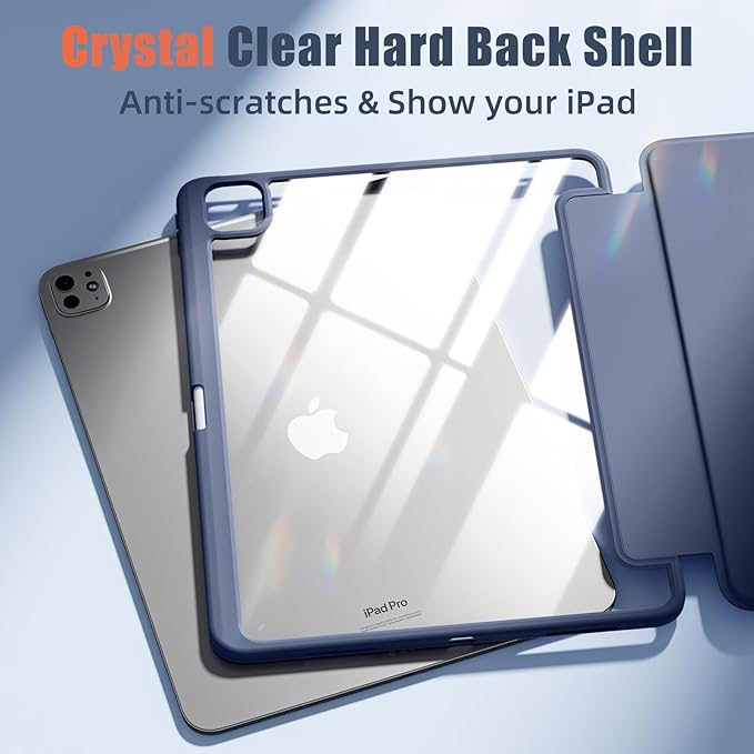 New Compatible with iPad Pro 13 inch Case M5 2025/M4 2024 with Built-in Pencil Holder, Kidopire for iPad Pro 13 Case with Hard Clear Back Shell, Support Pencil Pro, Auto Wake/Sleep, Blue Gray