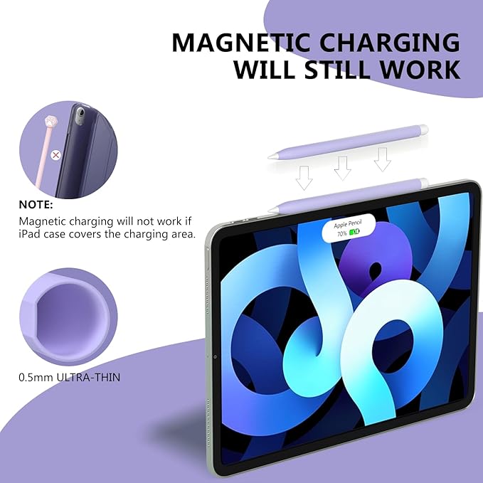 Silicone Case Compatible with Apple Pencil 2nd Generation, Pro - Cute Protective Cover Compatible with Apple Pen 2, Pencil Sleeve for ipad Pencil 2nd Gen, Shockproof Skin for iPad Pen (Purple)