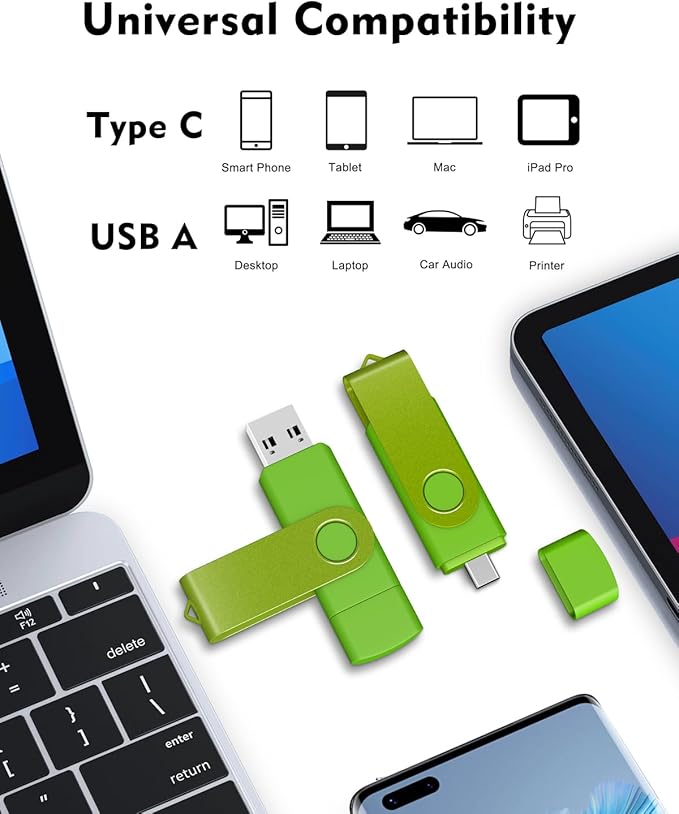 AreTop 32GB USB C Flash Drive 2 in 1 OTG USB 2.0 + Type C Memory Stick with Keychain Dual Type-C Thumb Drive Photo Stick Jump Drive for Android Smartphones, Computer, Tablet, PC, 1 Pack (Green)