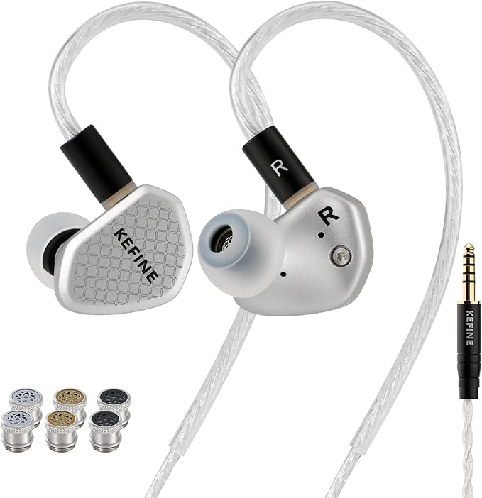 Klean SV in Ear Monitor, 10mm Full-DLC Diaphragm Dynamic Driver IEM, 3 Interchangeable Tuning Nozzles, HiFi Wired Earbuds, Detachable Cable for Audiophile, Musician & Gaming (Silver, 4.4mm)