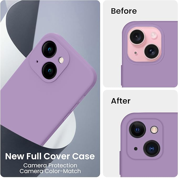 FireNova Designed for iPhone 15 Case, Silicone Upgraded [Camera Protection] Phone Case, Soft Anti-Scratch Microfiber Lining Inside, 6.1 inch, Light Purple