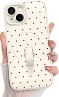 KANGHAR Compatible with iPhone 15 Case, Support for MagSafe, Silicone Spot Cute Pattern, Wristband Kickstand Camera Protection Soft Slim Cover for Girls Women -White