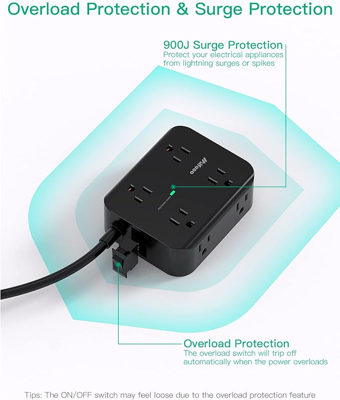 Power Strip Surge Protector - Flat Plug, Wall Mount, 8 Wide Outlets with 4 USB Ports (2 USB C), 5FT Heavy Duty Extension Cord with Multiple Outlets, Charging Station Overload Protection for Home Dorm