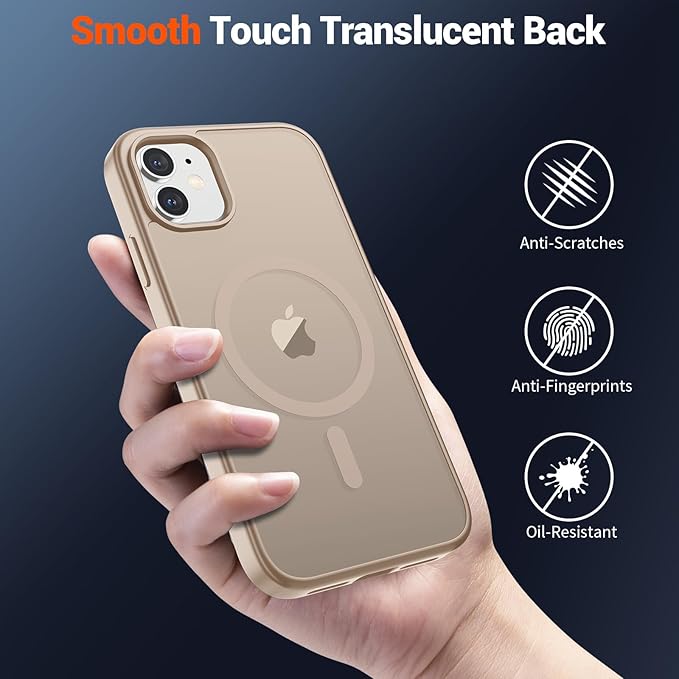 SUPFINE Magnetic for iPhone 12 Case/iPhone 12 Pro Case (Compatible with MagSafe)(Military Grade Drop Protection) Translucent Matte with Anti-Fingerprint Phone Case,Desert Gold