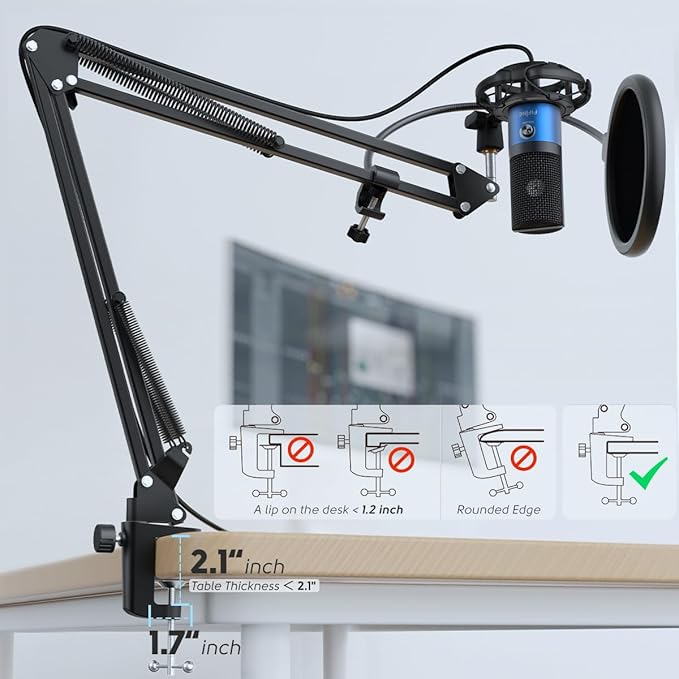 FIFINE USB Recording PC Microphone Kit, Computer Condenser Cardioid Mic on Mac Windows PS4/PS5, for Streaming, Podcasting, Gaming, Video, Home Use, with Gain Knob, Arm Stand-T669 Blue