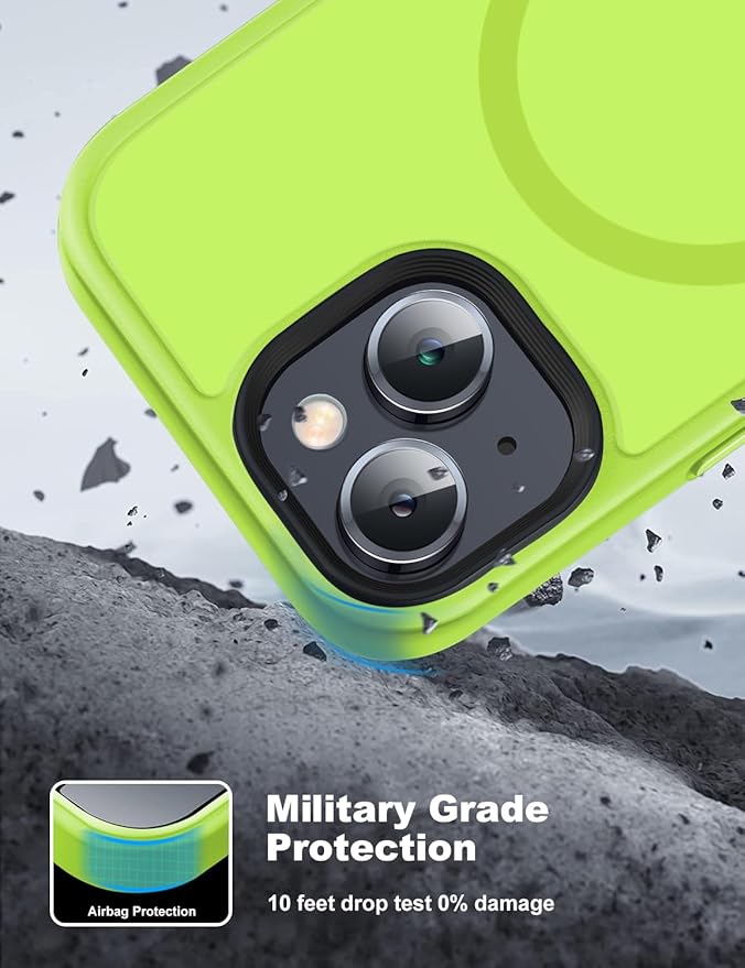 Tigowos for iPhone 15 case,Compatible with MagSafe, Matte Skin-Feeling Shockproof case for iPhone 15 Cases 6.1"，Fluorescent Green