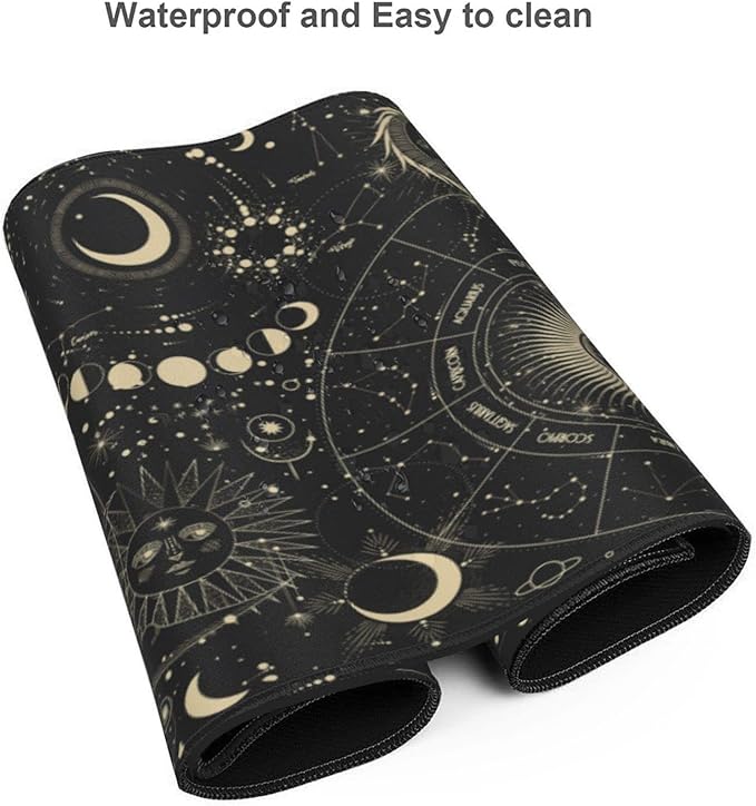 Astrology XXL-Large Gaming Mouse Pad, Funny Gift Mousepad Desk mat for Desktop with Sun and Moon Phases, Big Cute Desk mat Extended Zodiac Signs Desk Pads for Keyboard, Laptop Office Black 35.5X16 in