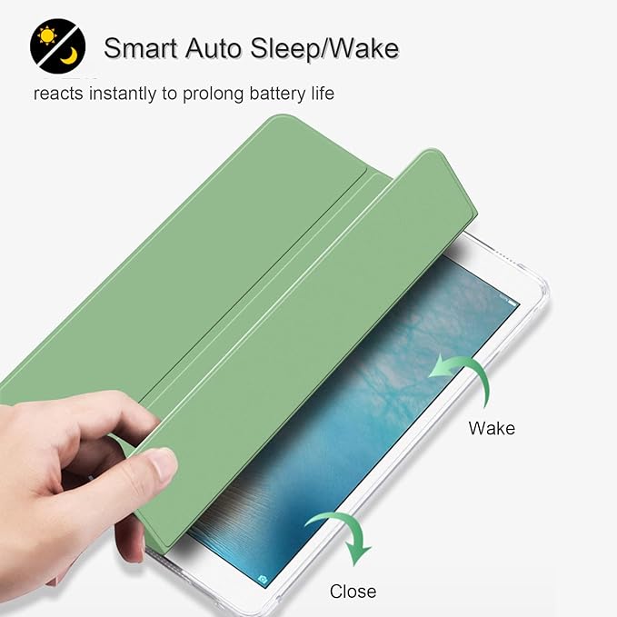 Case for iPad Pro 9.7 Only(Old Model 2016), Lightweight Slim Auto Sleep/Wake Trifold Stand Smart Cover, Soft TPU Frosted Translucent Back Pencil Holder Case for iPad Pro 9.7 Inch, Matcha Green