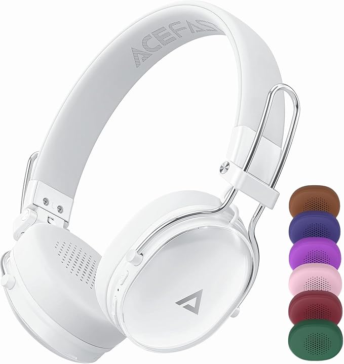 ACEFAST H7 Noise Cancelling Headphones, Wireless Over Ear Headphones, Headsets for Women with 7 Color Ear Pads, 60H Playtime, Bluetooth 5.4, Deep Bass, Ultra-Light for Travel, Home, and Office