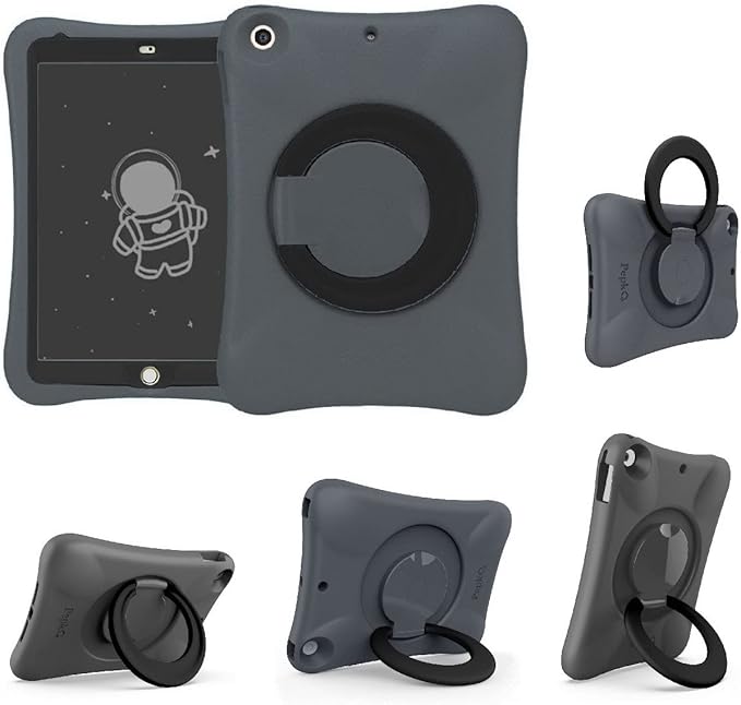 Kids Case for iPad, Shockproof Cover for 9.7” iPad 6th/5th Generation (2018/2017) / iPad Air 2 / iPad Air, Lightweight Full Body Protective with Foldable Handle/Stand Boy (Grey+Black)