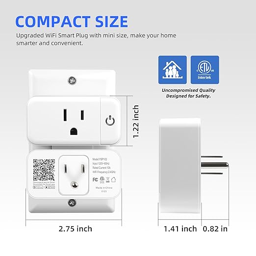 Mini Smart Plug, 15A WiFi Plugs Work with Alexa & Google Assistant, Smart Outlet with Timer & Group Controller, WiFi Outlet for Home, No Hub Required,2.4G WiFi Only, ETL&FCC Approvel, White, 2 Pack