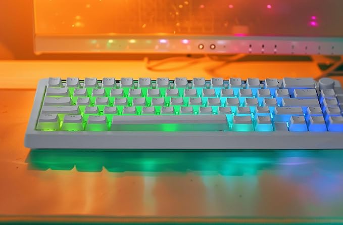 R66 65% Voice-Activated Hot Swap RGB Triple Mode（2.4Ghz/Bluetooth 5.0/Wired） Wireless Top Gaming Keyboard,Knob Control Mechanical Keyboard, PBT Keycaps (Glacial-White- Tactile Switch)
