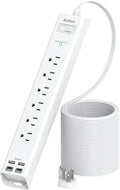 Addtam 5ft Power Strip Surge Protector, 6 Outlets and 4 USB Ports (2 USB C), Ultra Flat Plug Wall Mount, Multi Plug Outlet Extender Desktop Charging Station for Home Office Dorm Room Essentials