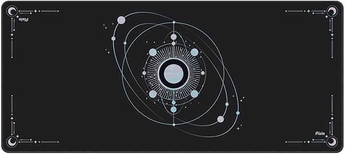 Pixio Mouse Pads - 36 x 16 inch XXL Cosmic Orbit Black Multifunctional Large Desk Mats for Gaming, Office, Desktop Anti-Slip Waterproof Washable Computer Mouse Mat