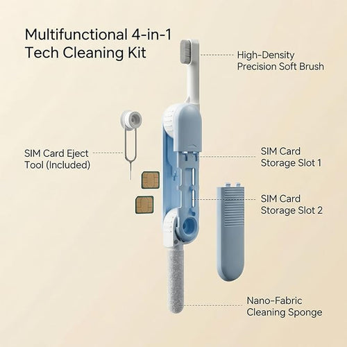 Electronic Cleaning Kit for Earbuds Phone, 3-in-1 Cleaner Tool with High-Density Brush SIM Ejection Pin, Portable 2.8in Case for AirPods iPhone Tablet Charging Port - Blue