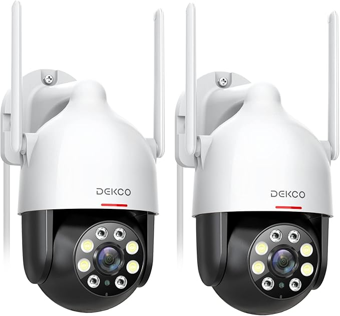 DEKCO 2Packs, 2K WiFi Outdoor Security Cameras Pan-Tilt 360° View, 3MP Surveillance Cameras with Motion Detection and Siren, 2-Way Audio, Full Color Night Vision, Waterproof