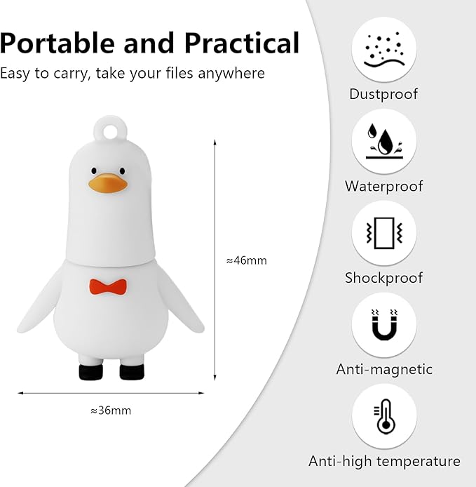 USB Flash Drives, 16GB/32GB/64GB/128GB Silicone USB2.0 High Speed Thumb Memory Stick Pen Date Storage Pendrive U Disk (Cute Goose, 64GB)