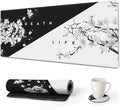 AIMSA Extended Gaming Mouse Pad, XL Large Keyboard Mouse Mat Desk Pad with Stitched Edges, Durable Non-Slip Base Mousepad for Home Office, 35x15.7inch, Black White Cherry Blossom
