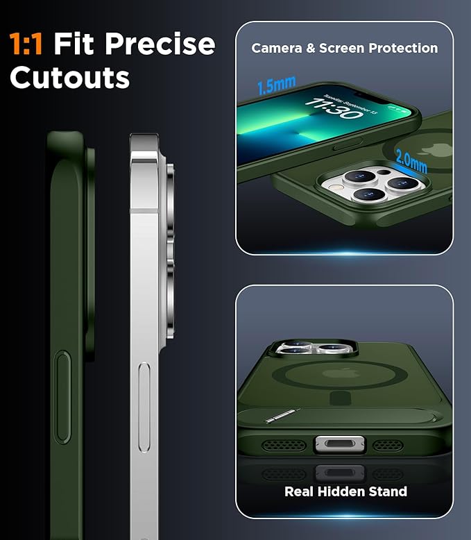 Magnetic Compatible with iPhone 13 Pro Max Case, [Built-in Invisible Kickstand][Compatible with MagSafe][Military Grade Shockproof] Slim Translucent Matte Phone Case for iPhone 13 Pro Max 6.7"