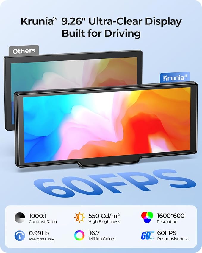 9.26" Carplay Screen with 4K Dash Cam & HD Backup Camera, Wireless Portable Car Play Screen for Apple CarPlay & Android Auto, OTA, Bluetooth 5.0, Mirror Link, Voice Control, GPS Navigation, FM