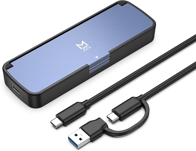 M.2 NVMe SSD Enclosure USB 3.2 Gen 2 10Gbps, Tool-Free External SSD Case Reader, Aluminum Cooling, Compatible with M&M+B Key NVMe SSD, Fit 2230/2242/2262/2280 (Blue)