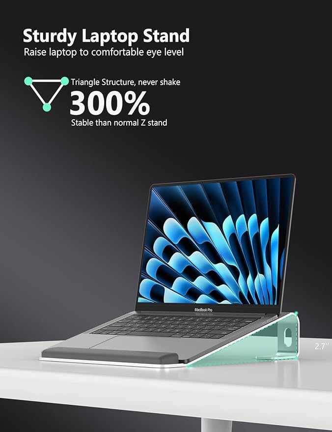 JCZT Aluminum Laptop Stand, Notebook Stand with Wrist Rest, Ergonomic Detachable Laptop Mount, Computer Stand Compatible with 10-17'' All Laptops Such as MacBook Air Pro/HP/Dell/Lenovo, Silver