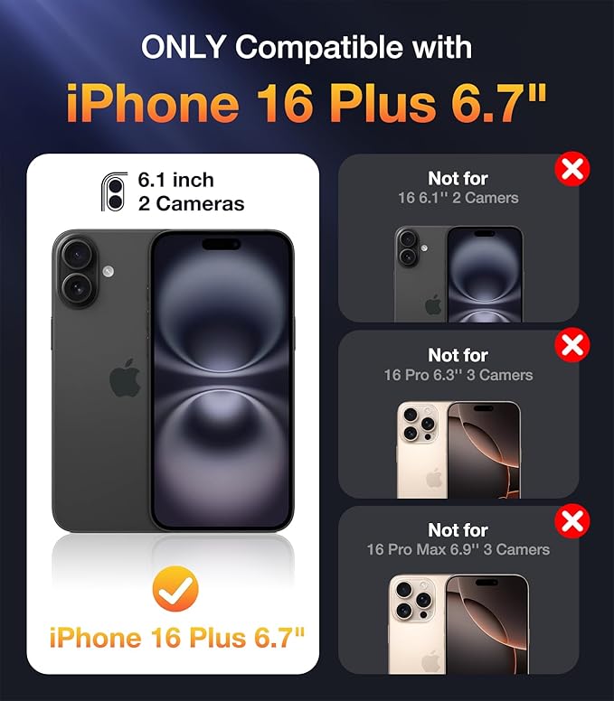 Diaclara Designed for iPhone 16 Plus Case 6.7 Inch,Upgraded [Full Camera Protection] Full Body Rugged Clear Bumper Case with Built-in Privacy Screen Protector for 16 Plus,Black