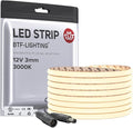 BTF-LIGHTING FCOB COB 3mm Width UL Listed Super Narrow Flexible Uniform LED Strip Light 16.4FT DC12V 3000K CRI 90+ Dimmable LED Ribbon for Kitchen Home Indoor Decoration(No Adapter or Controller)