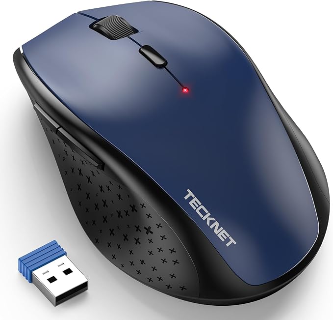 TECKNET Wireless Mouse, 2.4G USB Computer Mouse with 6-Level Adjustable 4800 DPI, 30 Months Battery, Ergonomic Grips, 6 Buttons Portable for PC, Chromebook, Mac - Blue