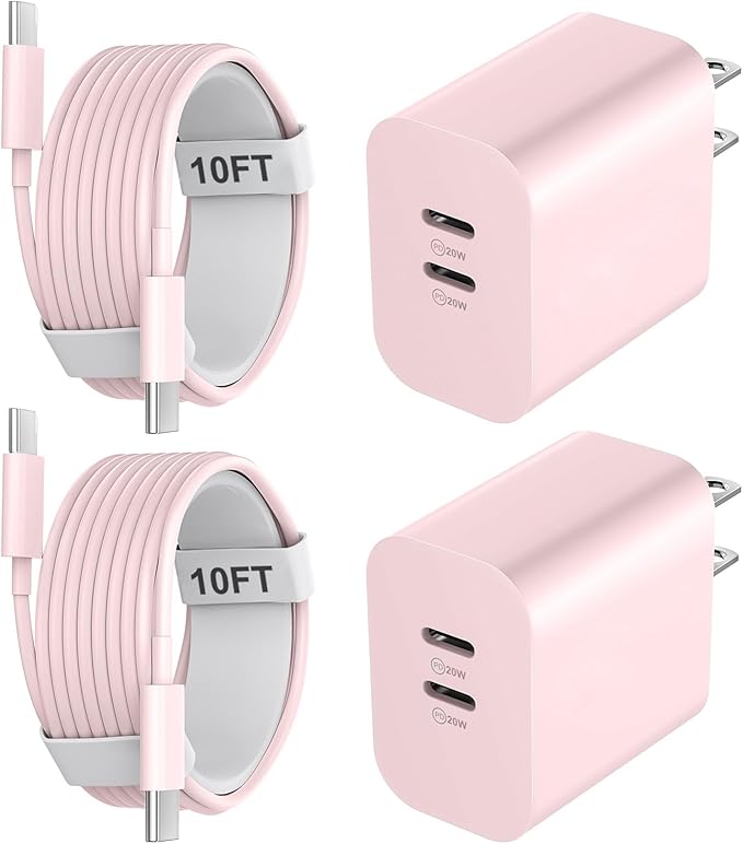 Phone 17 16 15 Charger 10FT, 20W Dual Port USB C Fast Charging Block with 10FT Long USB C to C Charging Cable Cord for Phone 17 16 15 Pro Max/17 16 15 Pro/15/15 Plus,Pad Pro