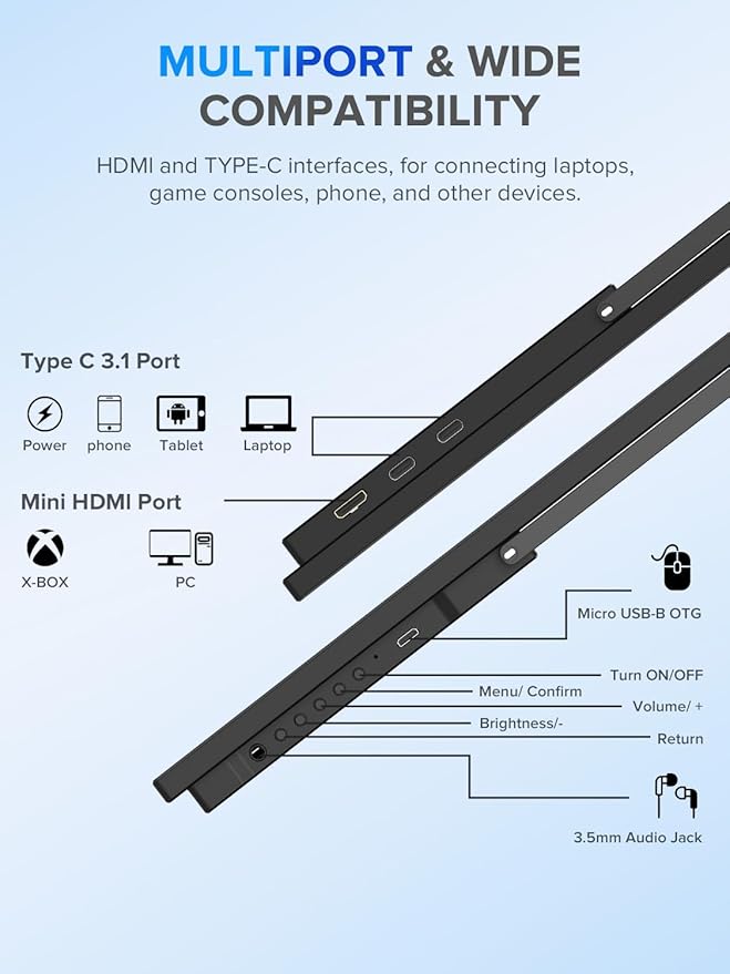 UPERFECT Portable Monitor, 22" 2K QLED 100% DCI-P3 2560×1440 QHD FreeSync HDR Laptop Monitor, w/VESA, Stand, USB-C Mini HDMI Travel Second Monitor for Computer, Phone, Mini PC, Gaming Consoles