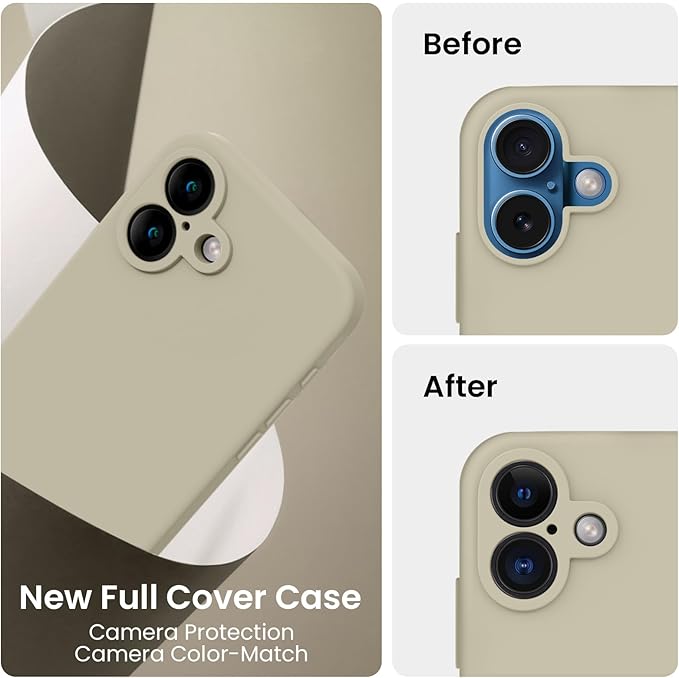 FireNova Designed for iPhone 16 Case, Silicone Upgraded [Camera Protection] Phone Case, Soft Anti-Scratch Microfiber Lining Inside, 6.1 inch, Khaki