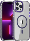 DEERLAMN Strong Magnetic Case for iPhone 15 Pro 6.1-Inch,[Compatible with Magsafe] Clear Slim Shockproof Protective Phone Cover for Women Men-Transparent+Purple