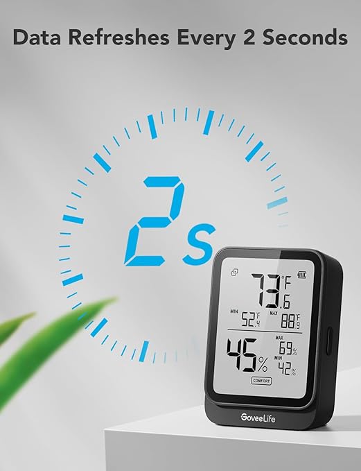 GoveeLife Hygrometer Thermometer H5104 3Pack, Bluetooth Room Temperature Monitor with APP Alert and 2 Years Date Storage Export, Remote LCD Digital Hygrometer Indoor Humidity Meter, Greenhouse