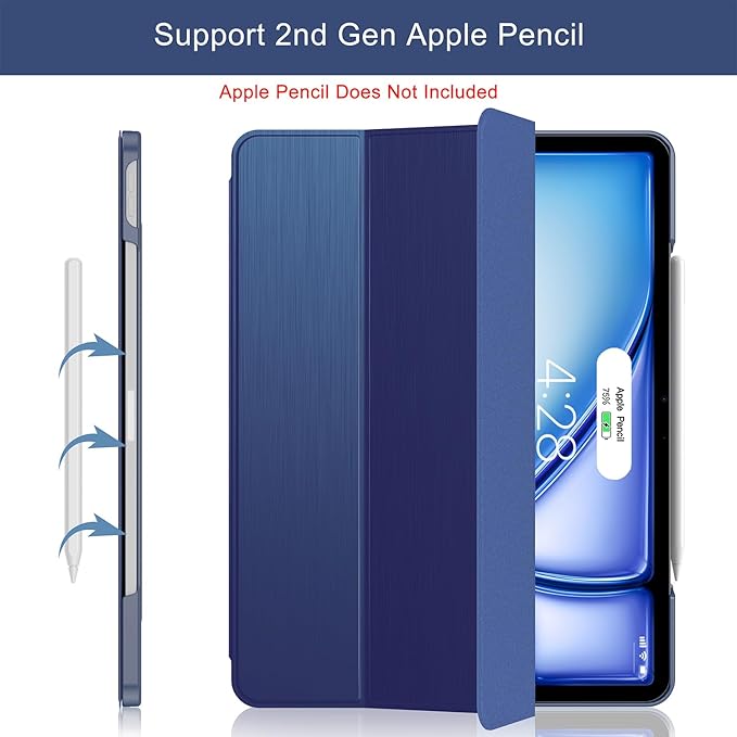 Soke Case for iPad Air 13 Inch (M3/M2) 2025/2024,iPad Pro 12.9 2022 2021(6th 5th Generation) - [Slim Trifold Stand + Auto Wake/Sleep],Protective Hard PC Back Cover (Navy)